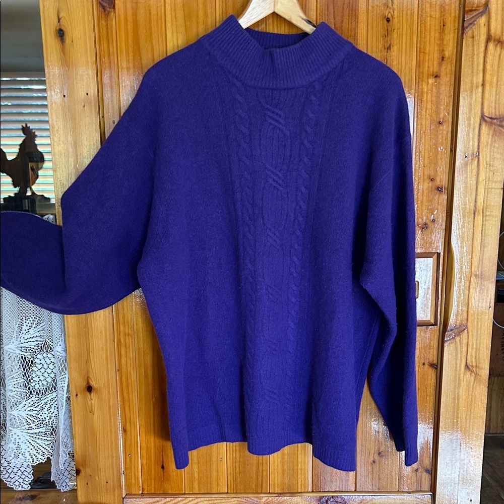 Cozy Purple Cable-Front Mock Neck Sweater